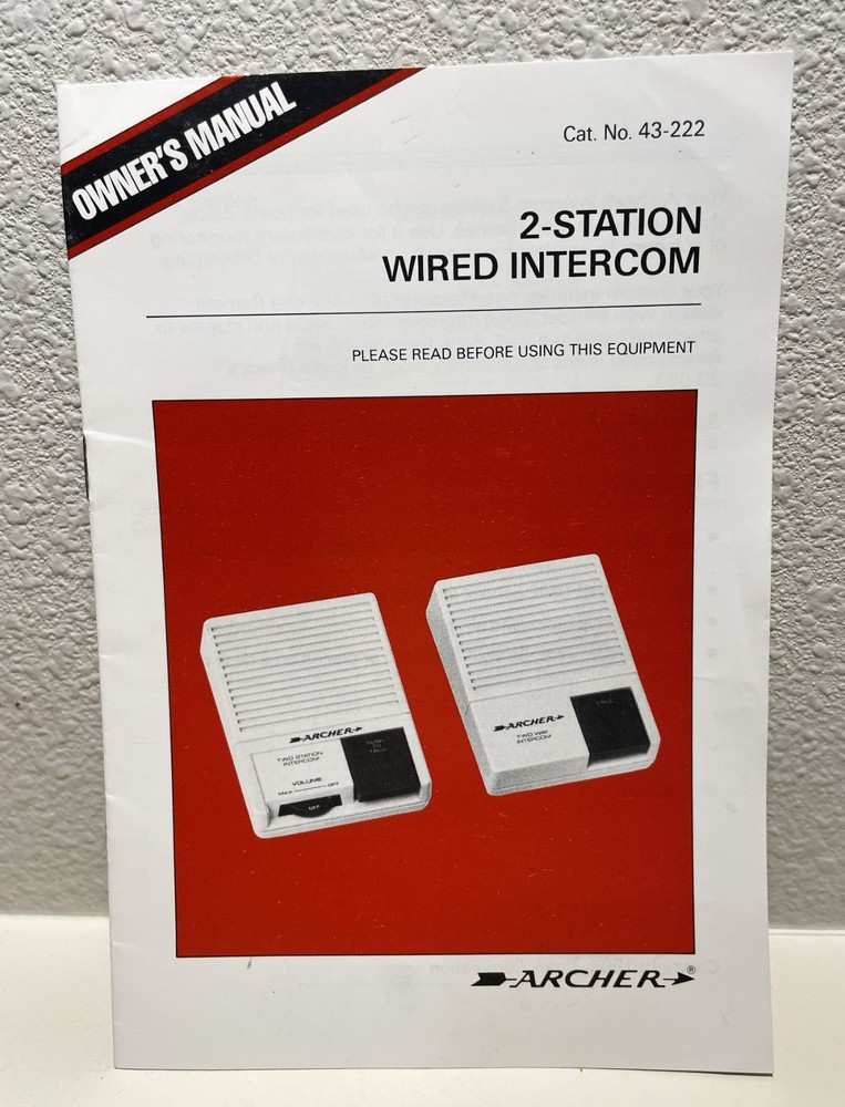 2-Station Wired Intercom Archer Radio Shack Owner's Manual