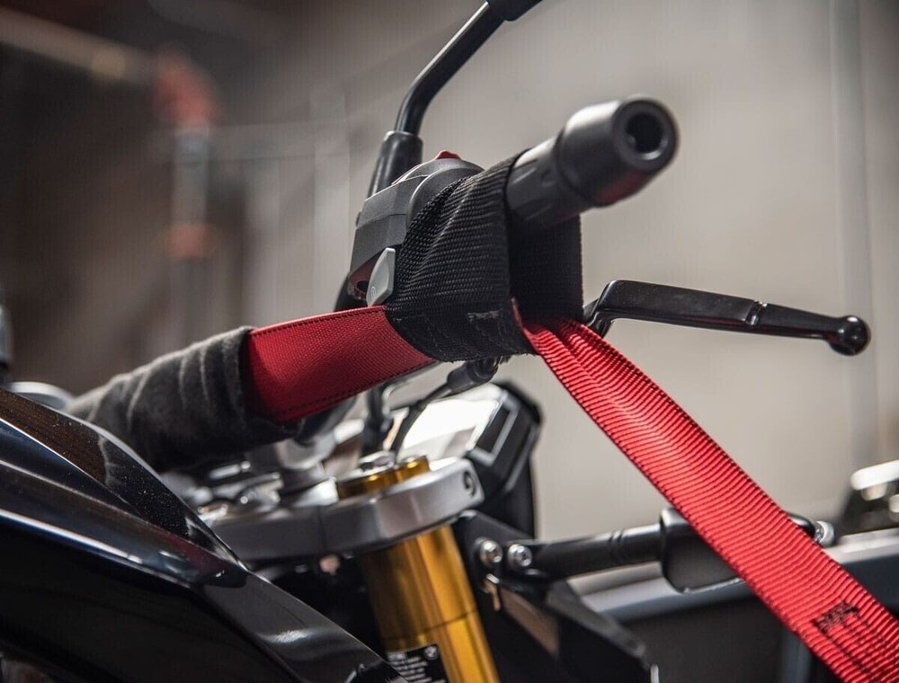 SpeedStrap Red Motorcycle Handlebar Cam-Lock Tie-Down W/ Snap S-Hooks