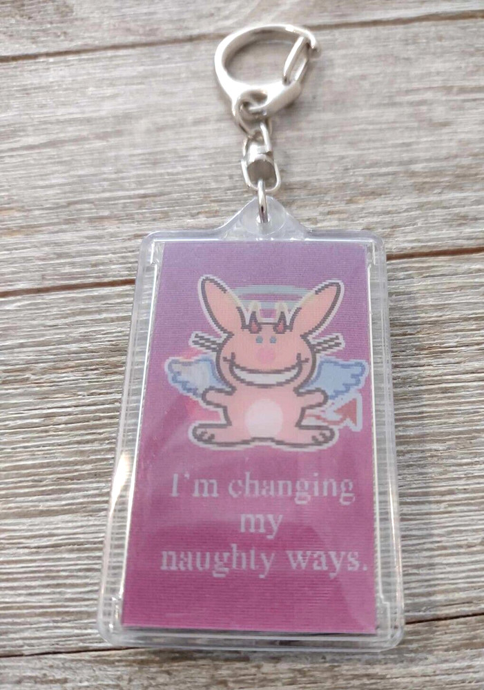 HAPPY BUNNY Double Sided Lenticular (Motion Illusion) Keychain Key ring