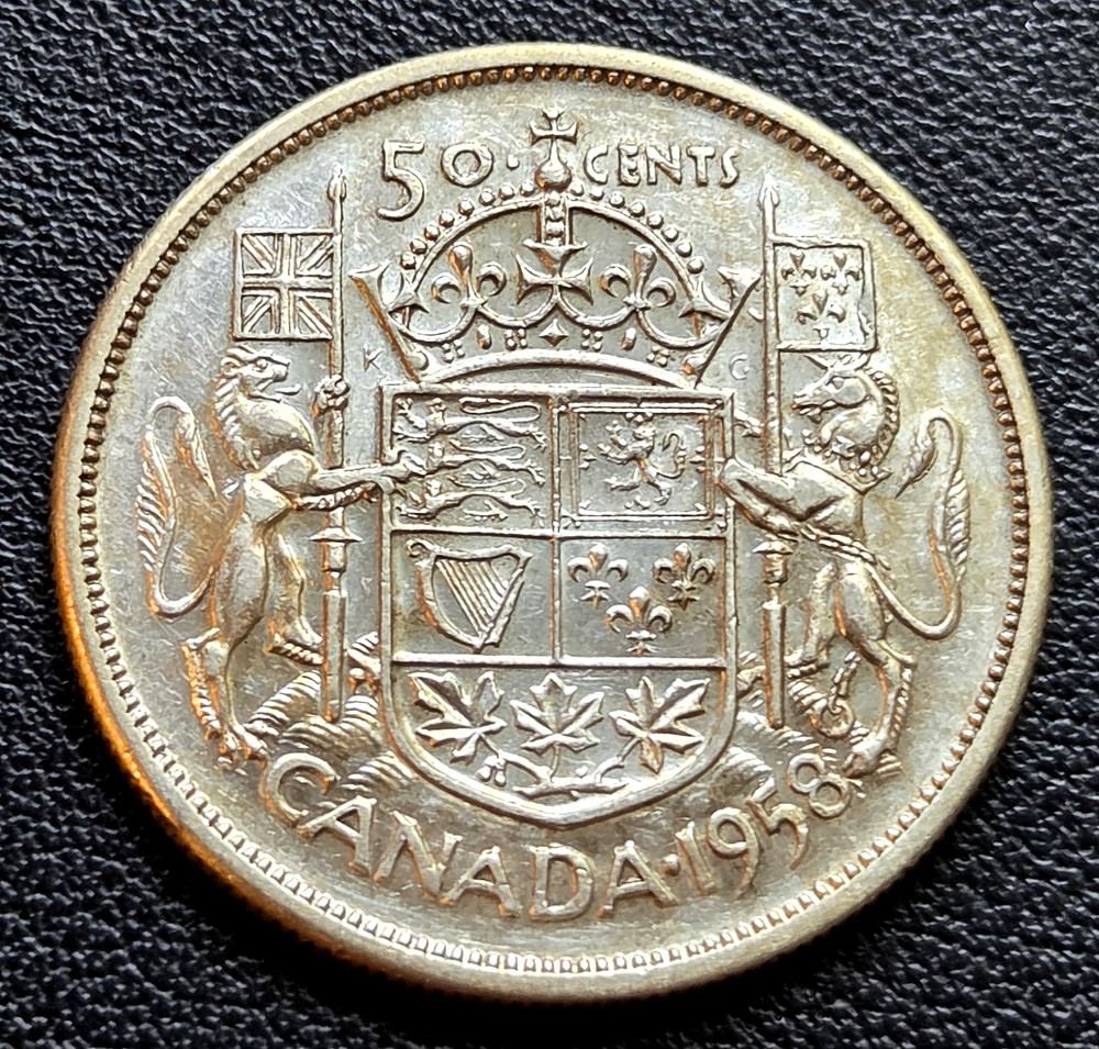 1958 Canada Silver 50-Cent Half Dollar Coin - 80% Silver