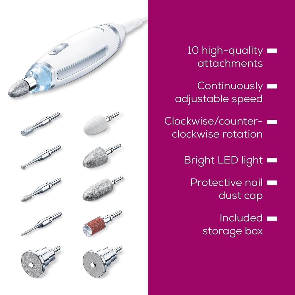 Professional Nail File Machine, LED Light, Storage Case