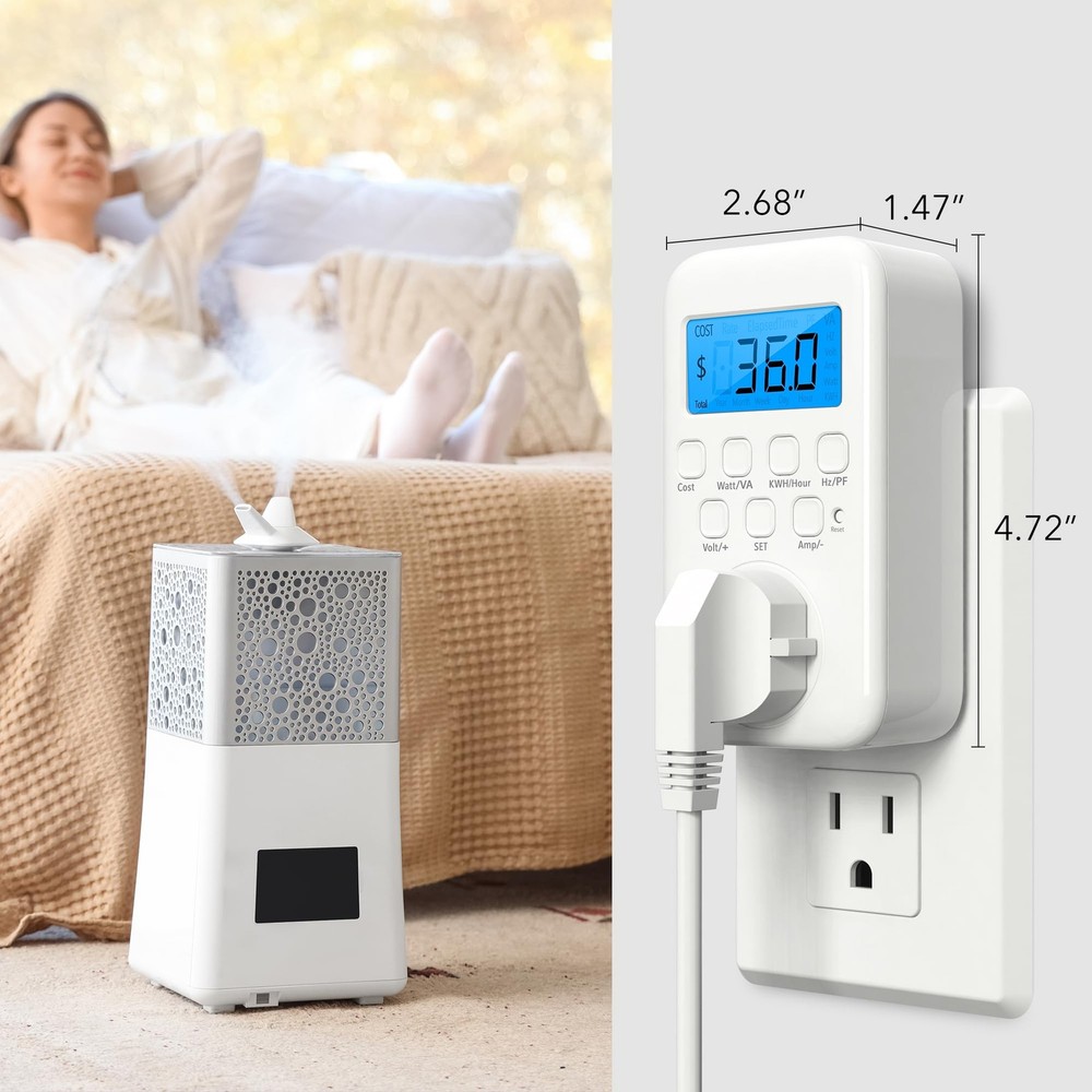 HBN Watt Meter Plug with Backlight, Plug-in Socket Power White