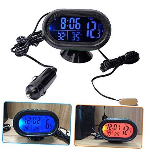 Car Thermometer LCD Digital Clock - 12-24V - Multifunctional Temperature