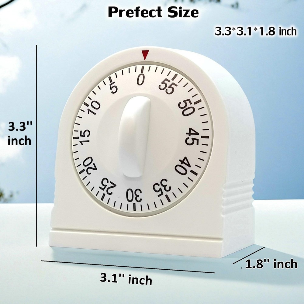60 Minute Wind Up Mechanical Timer Visual Countdown with Loud Alarm White