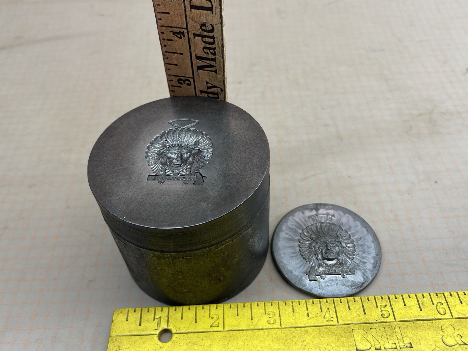 VTG Die Mold Native American Indian Chief Michigamua Tomahawk Watch Fob Medal