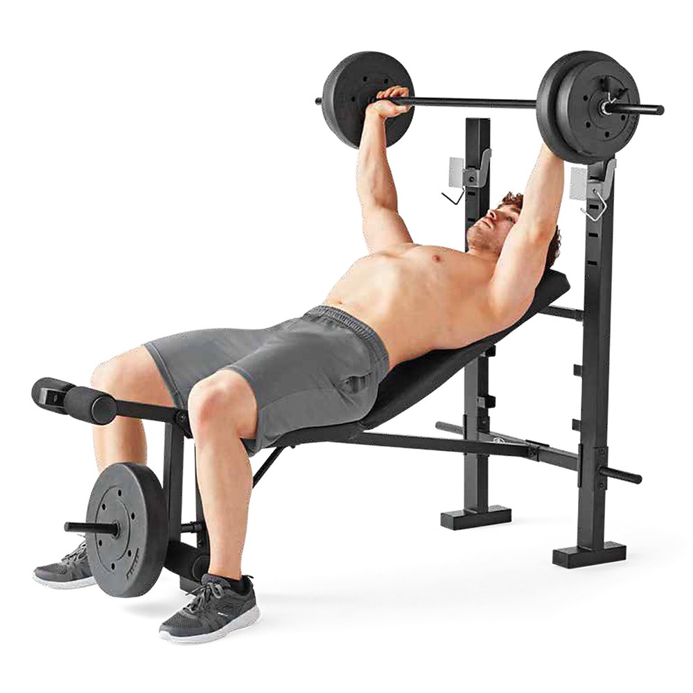 Standard Bench & Squat Rack Combo Adjustable Workout Bench with Leg Press NEW