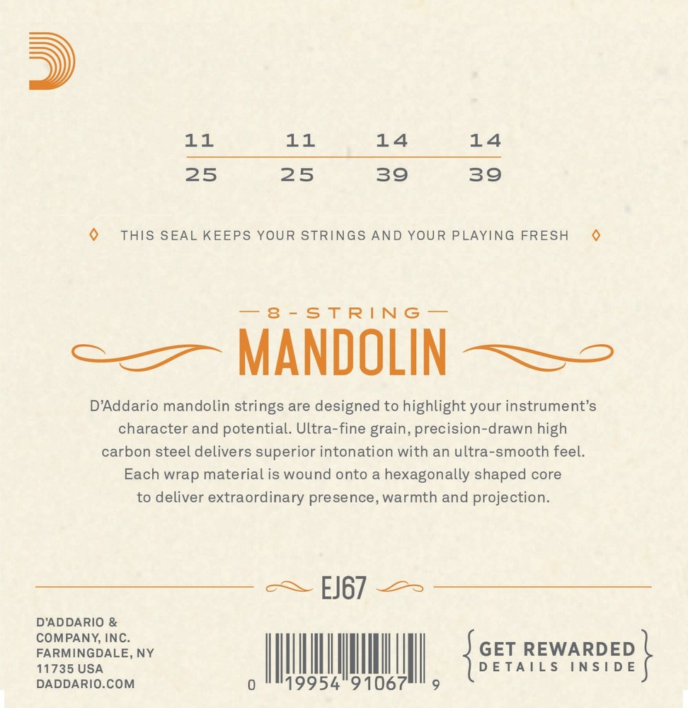 D'Addario EJ67 Mandolin Strings Nickel Medium 11-39