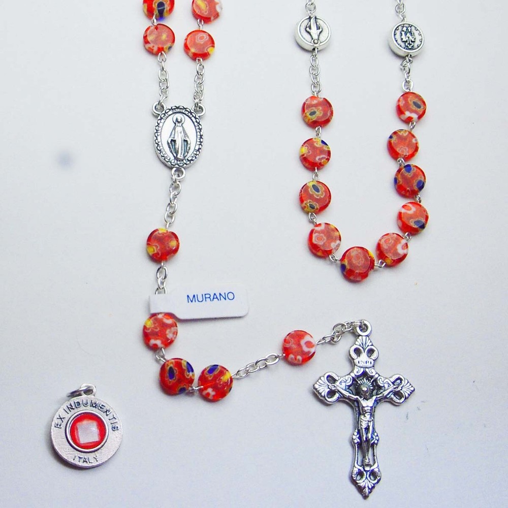 Murano Murrina Button Bead Rosary -  Red