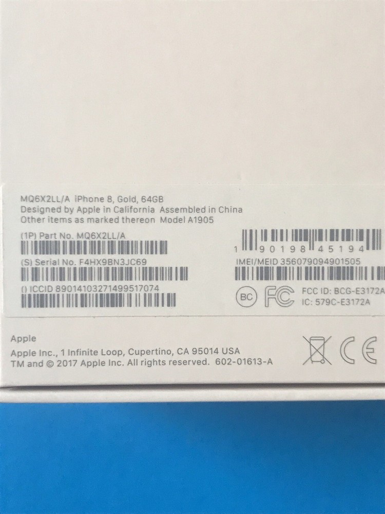 Excellent condition OEM BOX ONLY Iphone A1905 Apple 8 gold