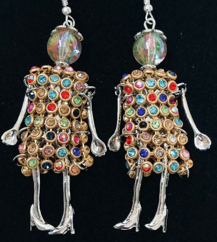 US Seller Betsey Johnson Crystal Doll Gold Dangle Earrings Fashion Jewelry
