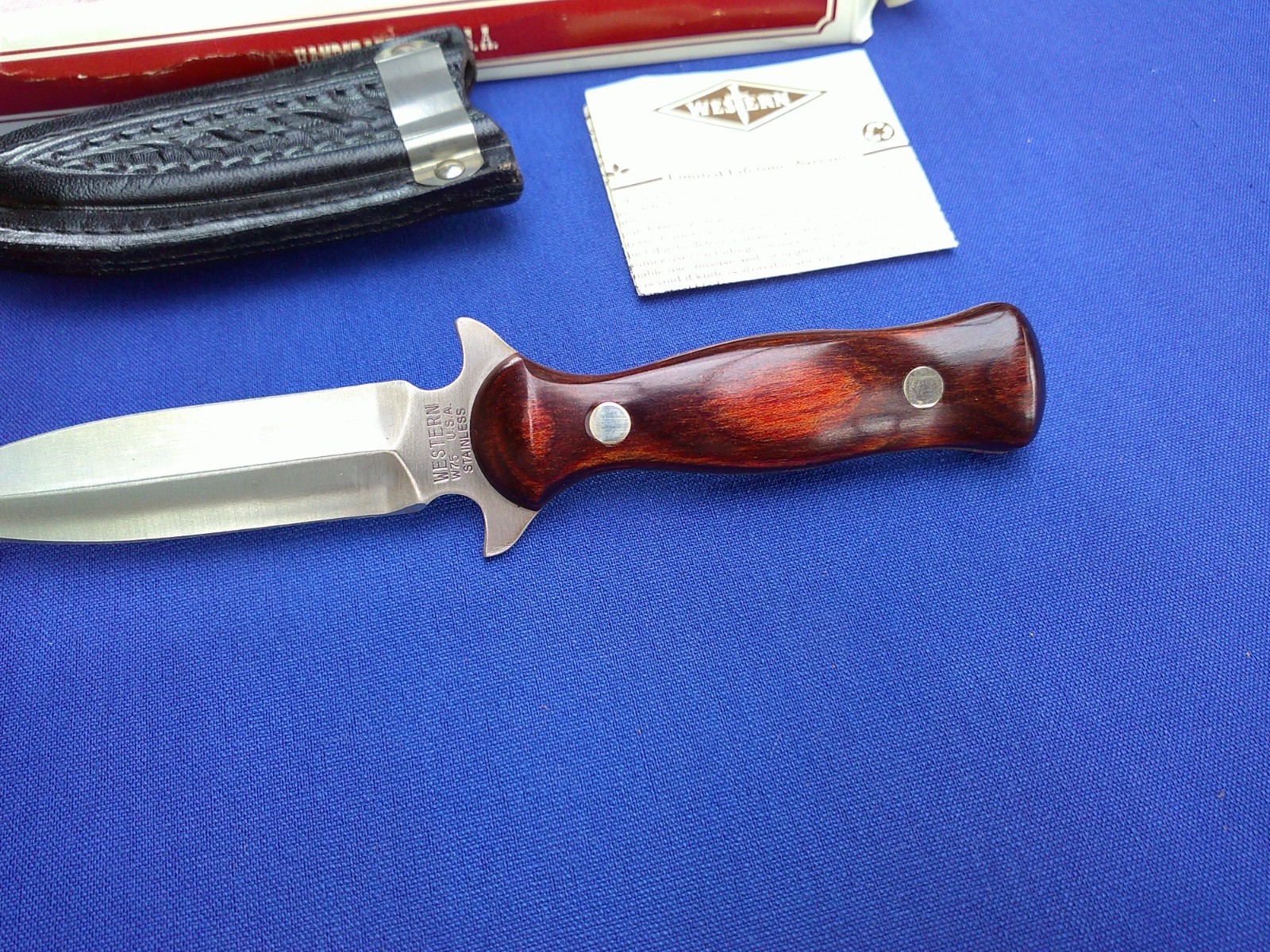 Vintage Western USA W75 Double Edge Boot Knife Dagger Fixed Blade W/Sheath NIB