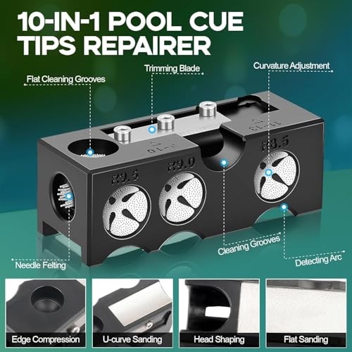 Billiards Pool Cue Tip Shaper, 11-in-1 Pool Stick Tips Replacement Kit, Plastic