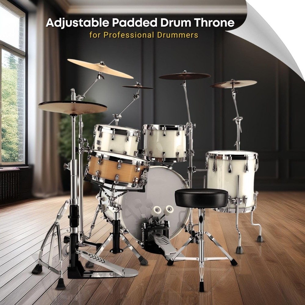 Drummer Throne - Padded Drum Stool for Adults & with Adjustable Height - Roun...