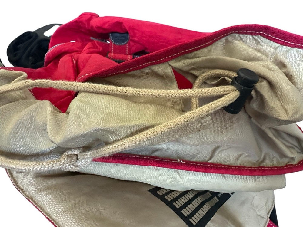 VTG 90’s Kipling Red Nylon Backpack Large Flap Buckle Drawstring Padded Back