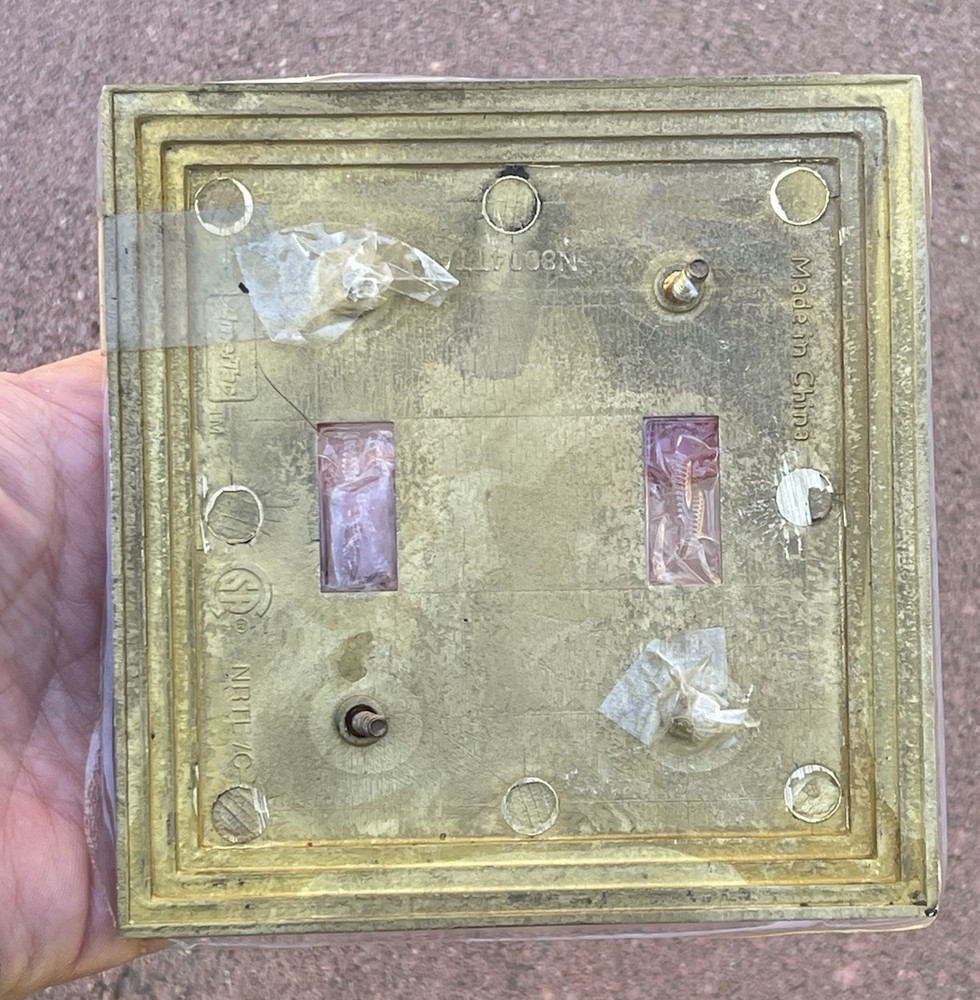 VTG Double Toggle Light Switch Plate Solid Brass MCM Art Deco STEP border UNUSED