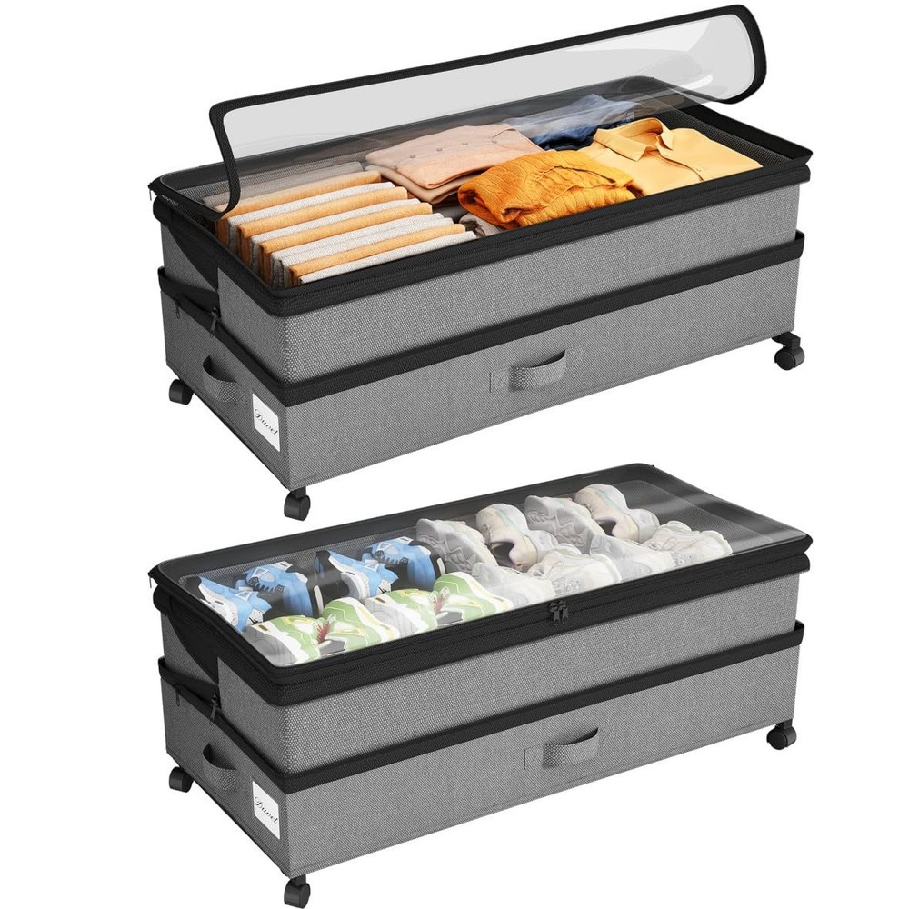 Kitstorack Under Bed Storage with Wheels 2Pack Height-adjustable Under Bed Stora