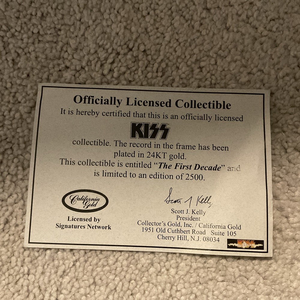 KISS RARE “THE FIRST DECADE” 2005 OFFICIAL 24KT GOLD WALL PLAQUE LIMITED EDITION