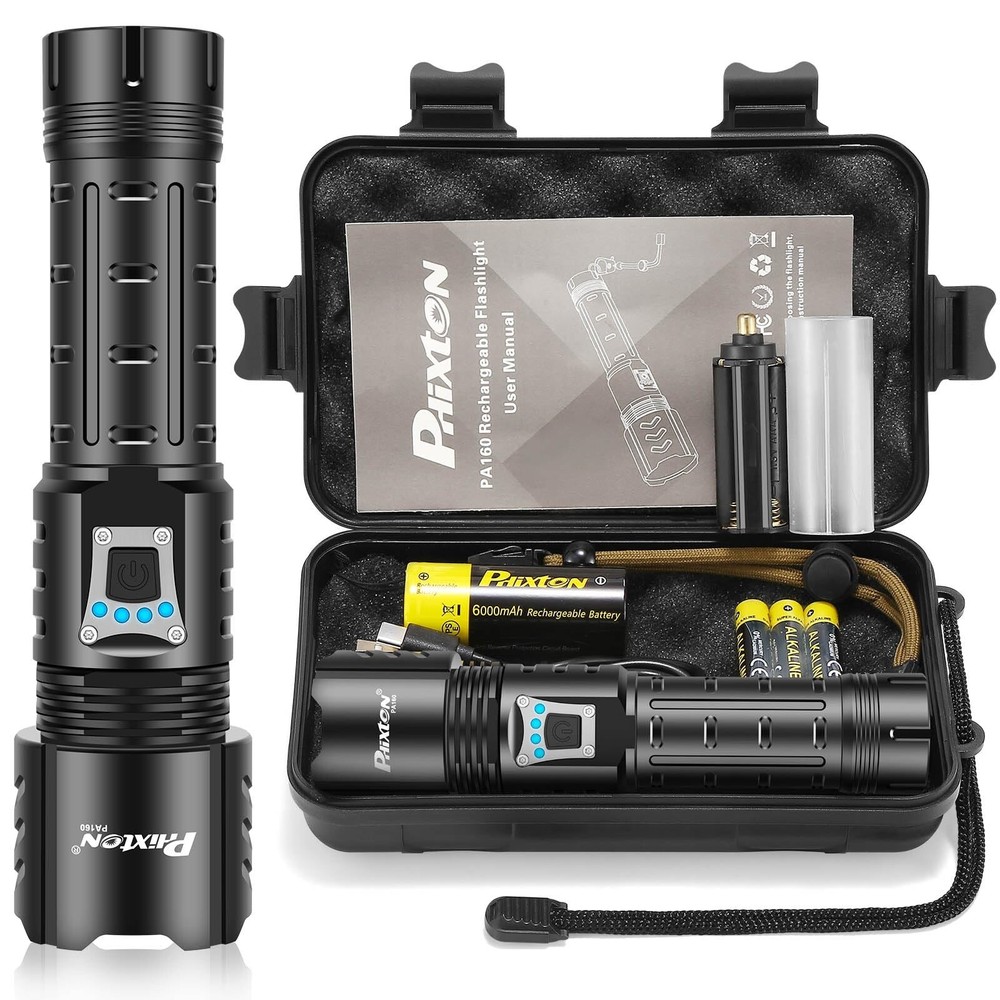 PHIXTON Rechargeable Flashlights High Lumens 1000000 Super Bright Long Range ...