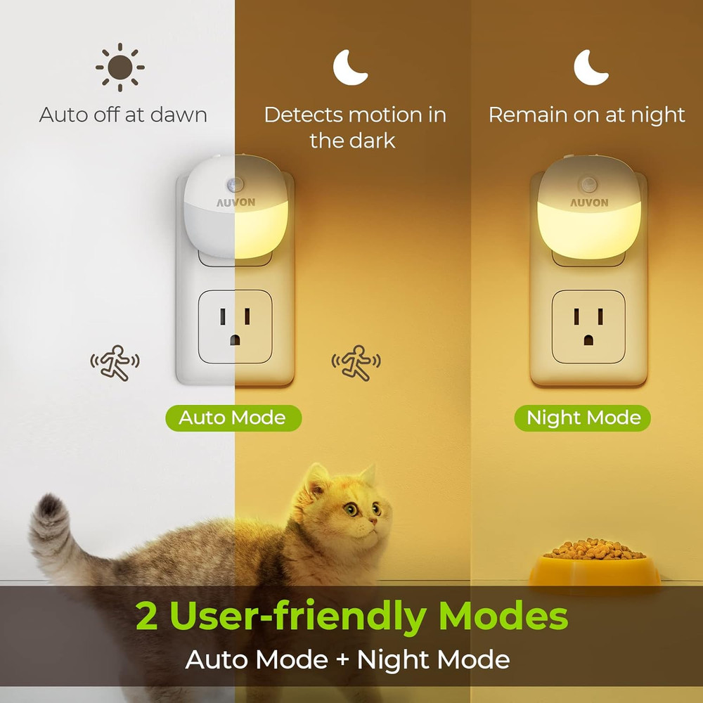 Plug in Night Light with Motion Sensor and Dusk to Dawn Sensor, Mini Warm White