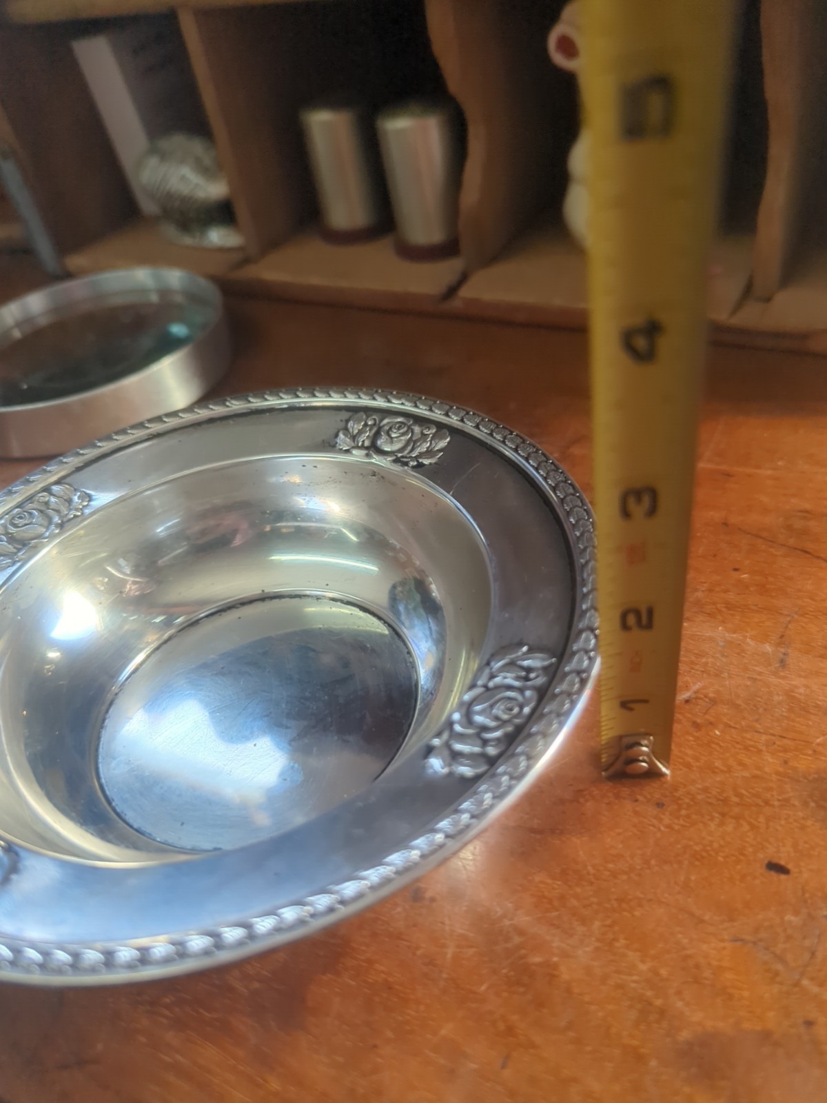 Sterling Silver Towel Roses & Laurel Leaf 6" Bon Bon Bowl 71 Grams