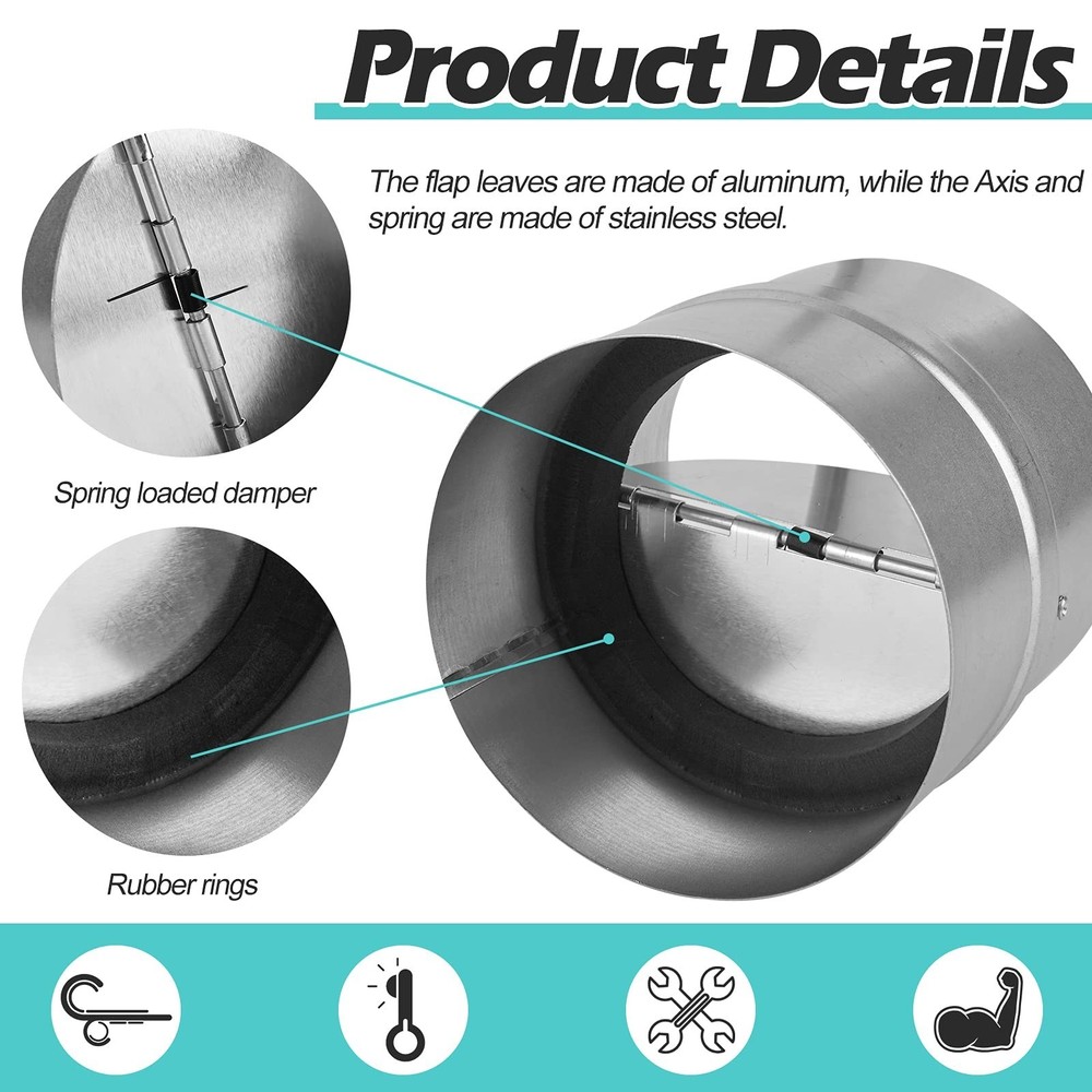 4 Inch Draft Blocker Backdraft Damper Duct Draft Stopper One-Way Airflow Duct...