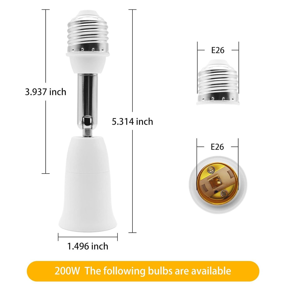 E26/E27 Light Socket Extender, 4.5 Inch Extension,Adjustable Vertical 90°Horizon