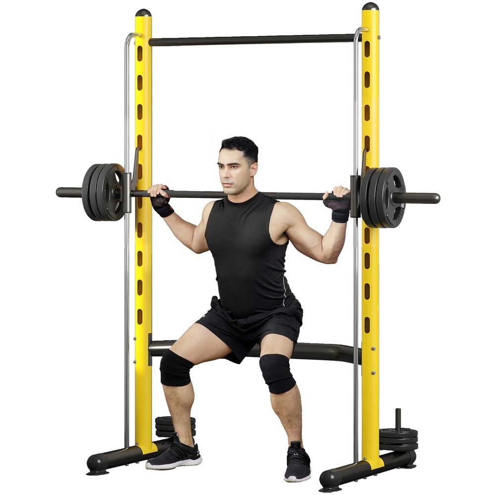 Soozier Adjustable Squat Rack with Pull Up Bar and Barbell Bar Bench Press