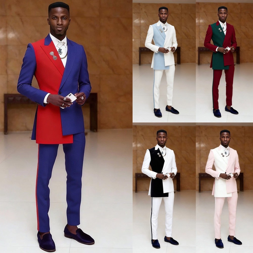 Men's Mixed color Suits Slim Fit for Wedding Business Party Jacket Pant 2 Pieces