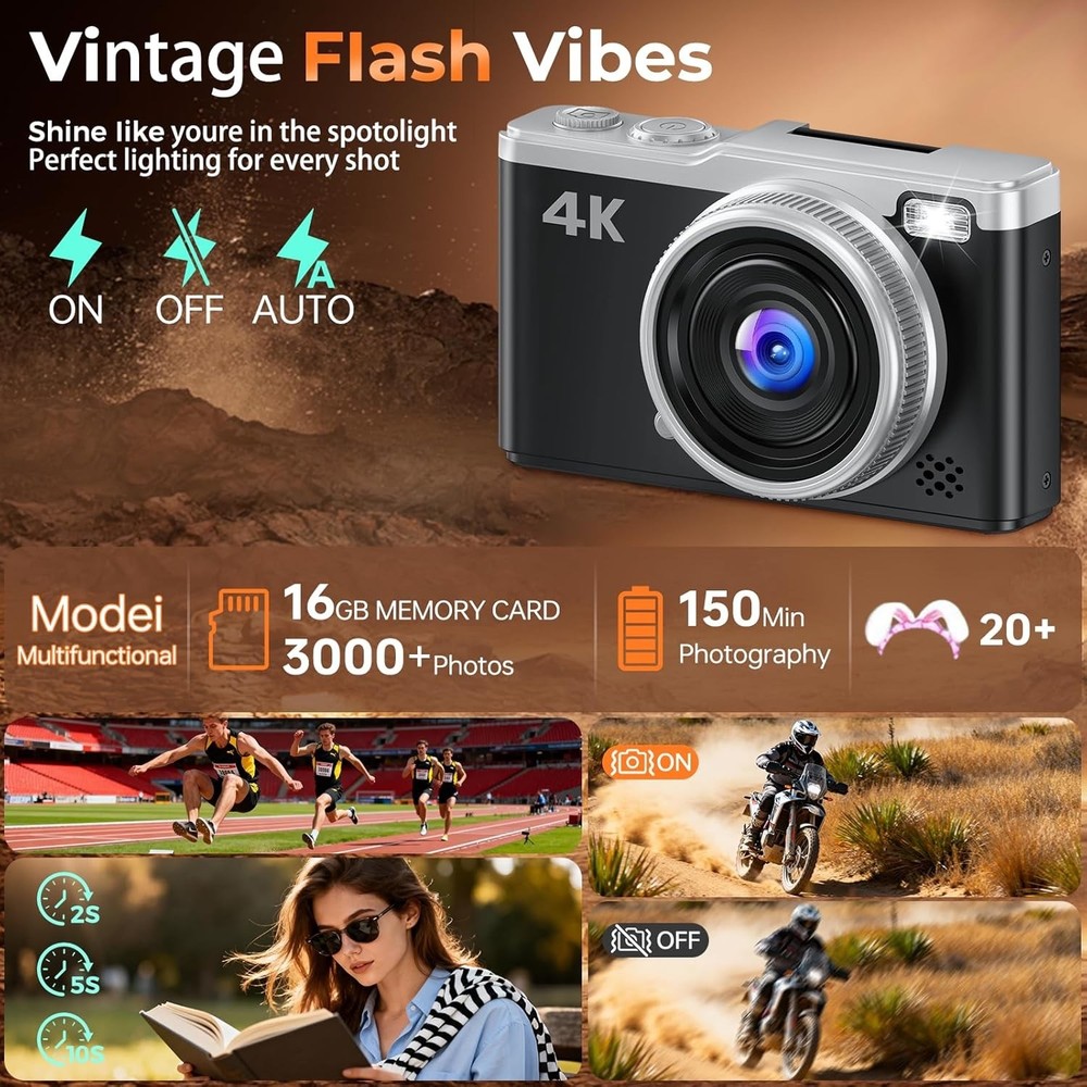 MaxMango Digital Camera, 64MP Autofocus Vlogging Camera for YouTube with 64G