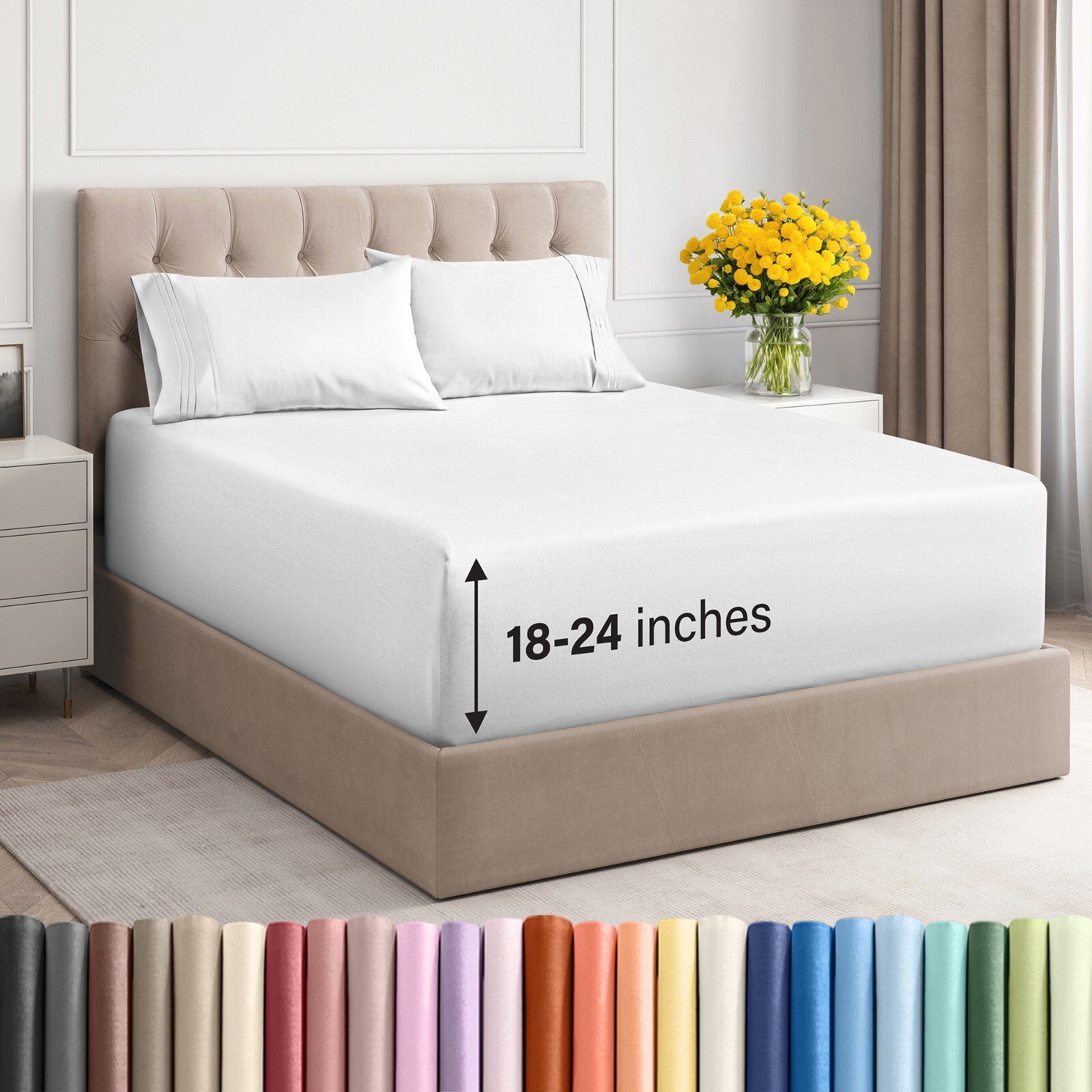 Extra Deep Pocket 4-Piece Sheet Set, Fits 18–24" Mattresses by CGK Linens