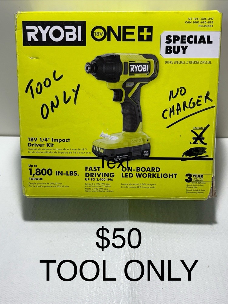 Ryobi ONE+ 18V Cordless Impact Driver (TOOL ONLY)