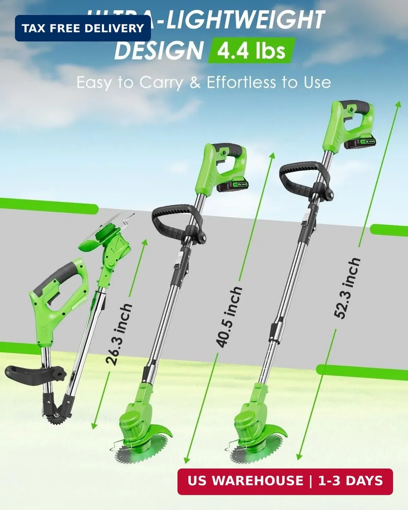 Cordless Weed Wacker, 2-in-1 stringless Weed Wacker, Foldable 2.0Ah Battery Powe
