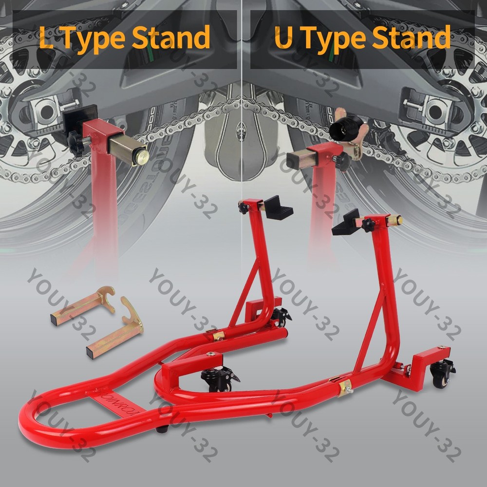 360° Motorcycle Stand Lift Paddock Wheel Fork Adjustable Dismantable Universal