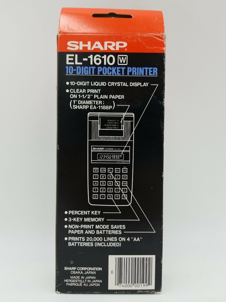 Sharp EL-1610 10-Digit Pocket Printer Calculator 5 Function 15 Keys LCD Screen N