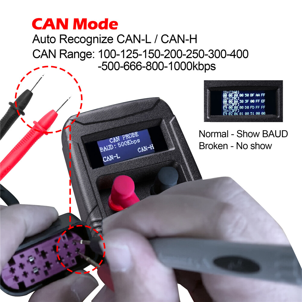 PL007 Car CAN BUS Analyzer Automatic Recognize CAN-High CAN-Low LIN BUS Tester