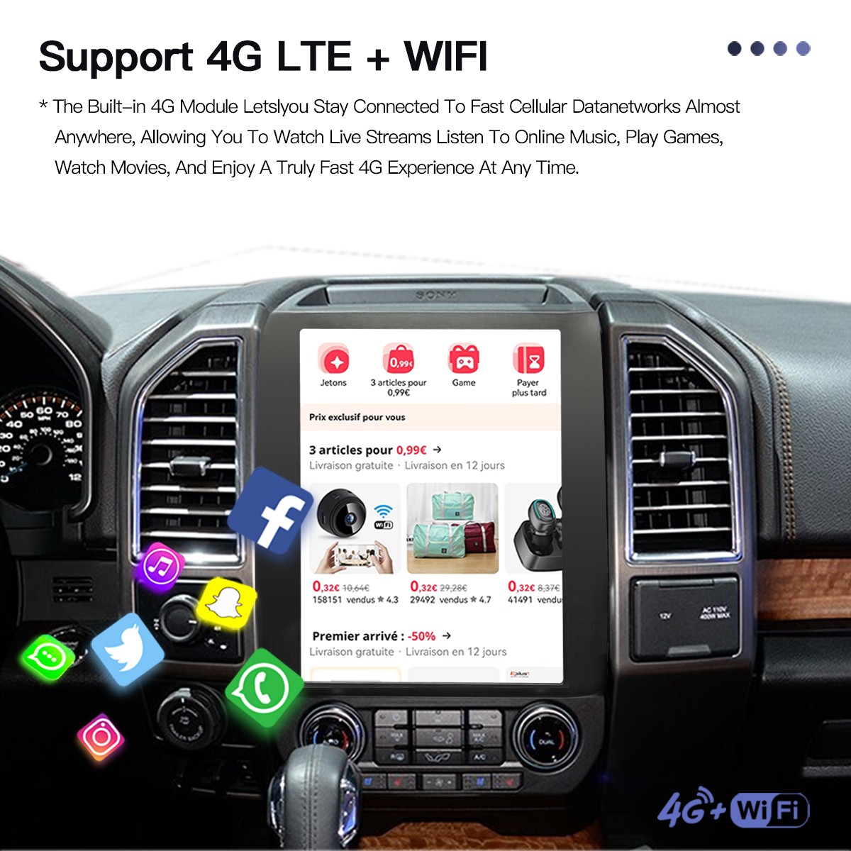 12.1" CarPlay Wireless GPS Navigation HD Display Radio for Ford F-150 2016-2021