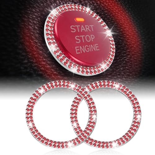 Car Engine Start Stop Decoration Ring, Crystal Double Rhinestone, Bling Red