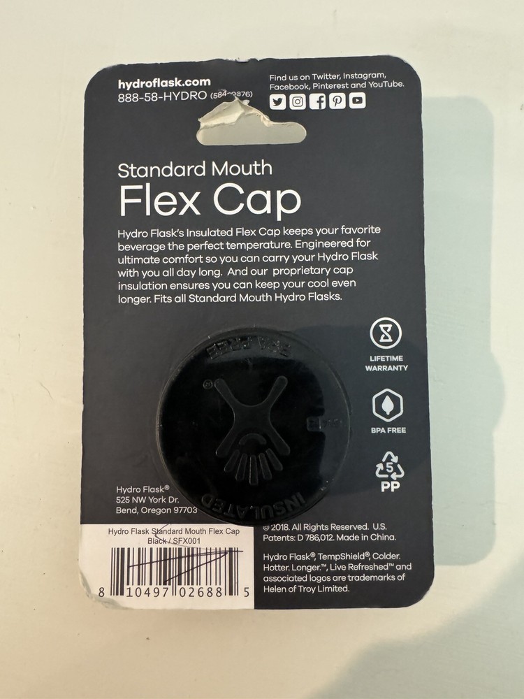 NEW Hydro Flask Black Standard Mouth Flex Cap