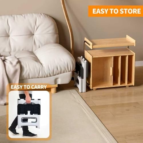 2 Step Stool Foldable, Non-Slip Steps, Folding Step Stool for Adults & White