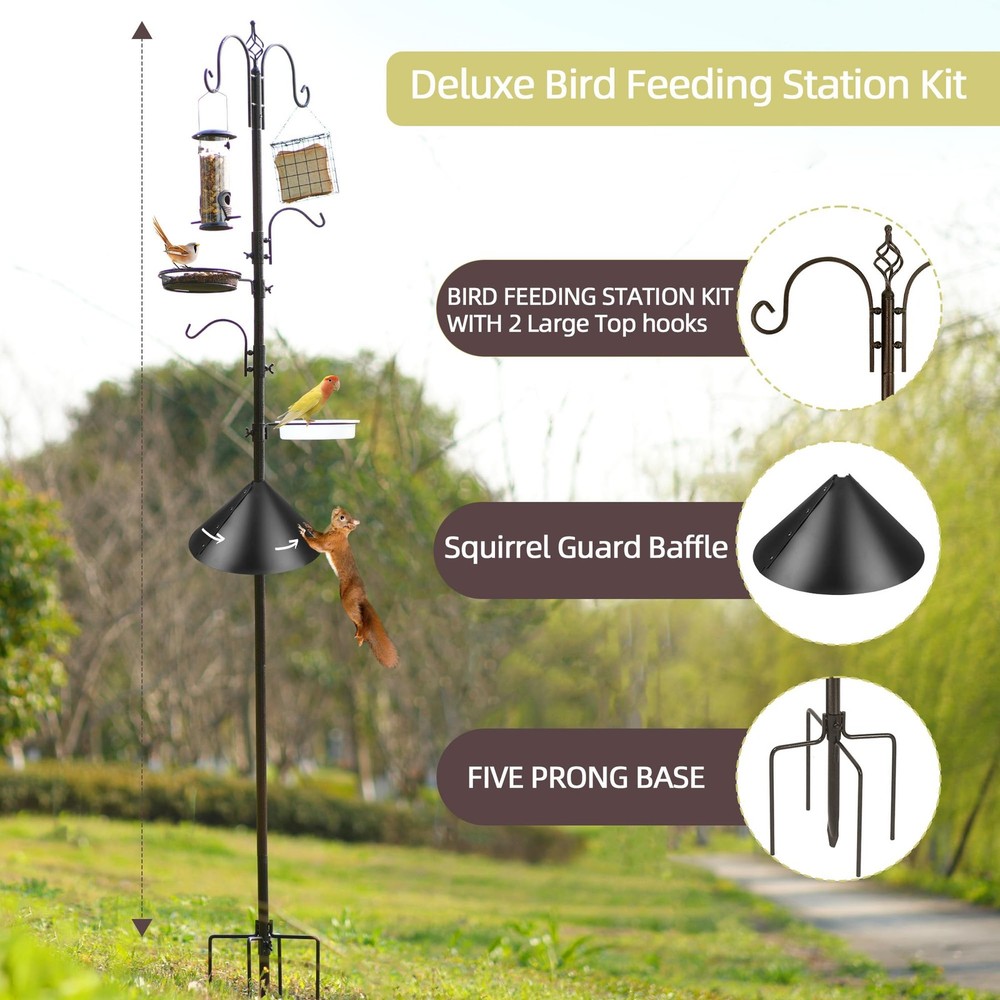 Bird Feeder Pole with Squirrel Baffle - Deluxe Feeder Station Kit Includes Su...