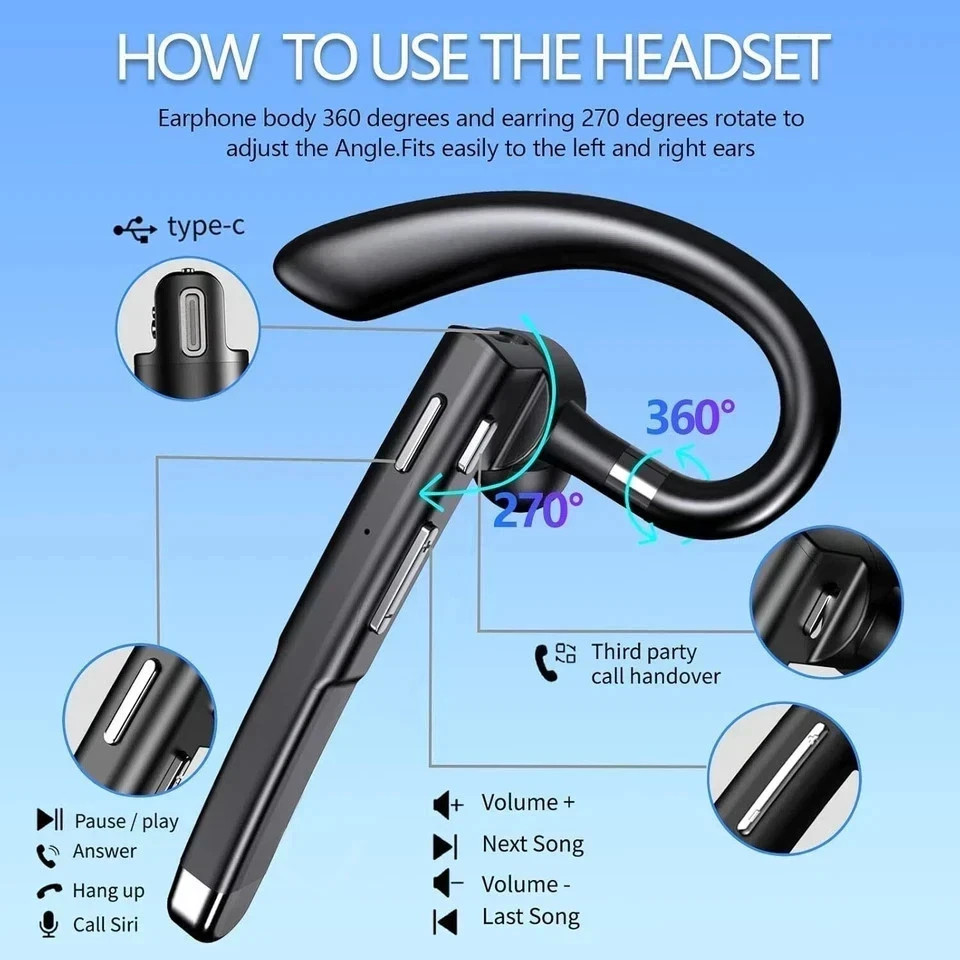 Trucker Wireless Mic Blue Parrot Bluetooth Noise Cancelling Headset Earpiece New