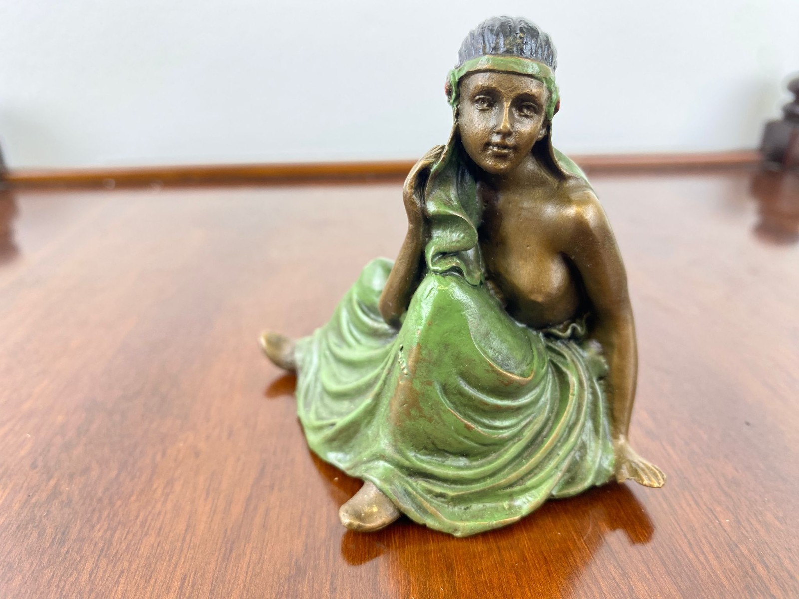 Bronze sculpture semi-naked woman Viennese style after Franz Bergman