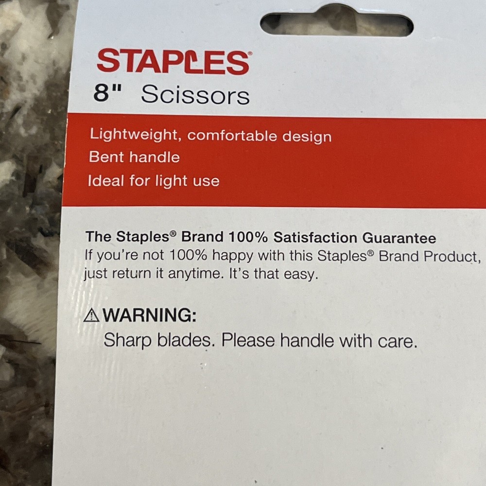 Staples 8" Bent All-Purpose Scissors, 3-Pack, Assorted Colors