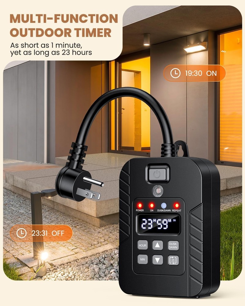 Outdoor Remote Control Outlet, ELECTOP Timer with Countdown & Black