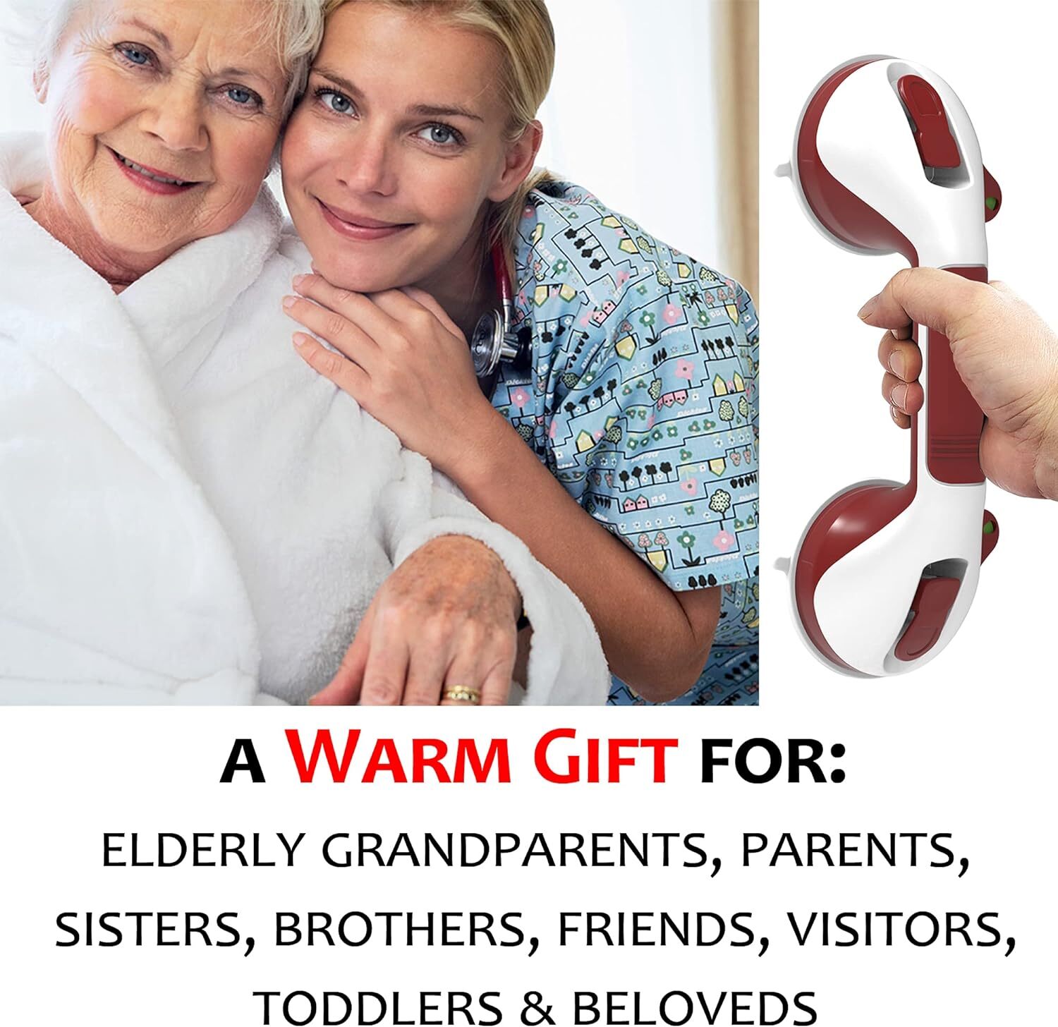 17in Suction Shower Grab Bar with Indicators, Balance Assist Steady Handle