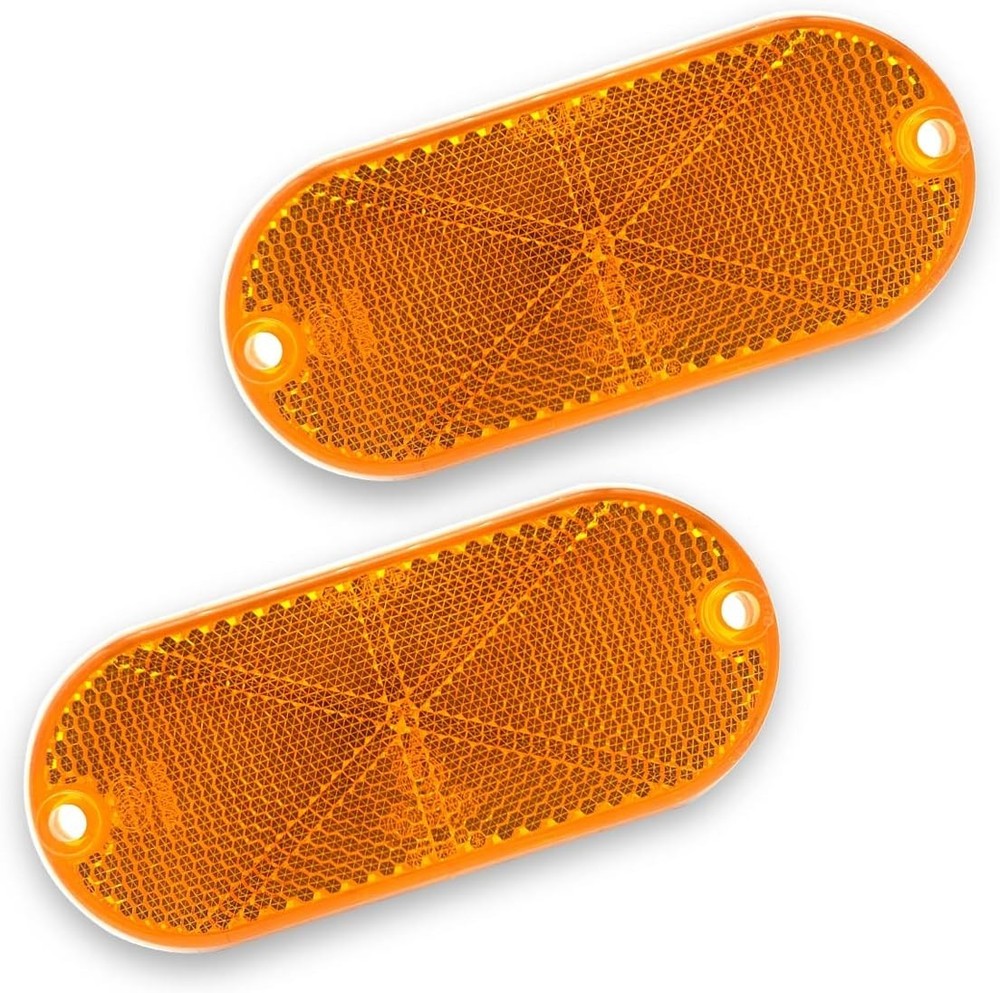 Self Adhesive Amber Reflectors for Trailers, Driveways and Mailboxes - 2 Pack