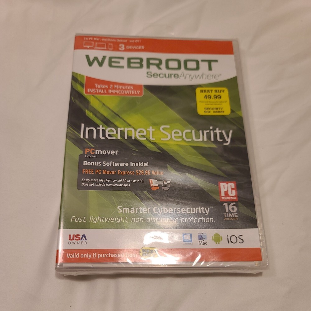 Webroot Secure Anywhere PC/Mac/Mobile Android & iOS-3 Devices Internet Security