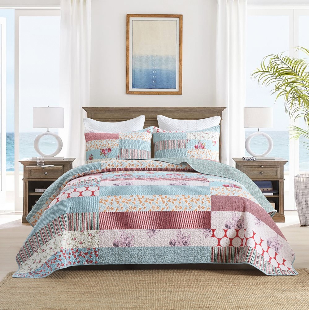 3 Pcs Printed Quilt Set Floral Patchwork Pattern Bedspread Set BY331