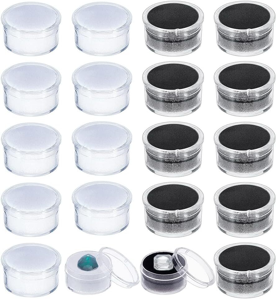 20 Pcs Round Stone Box Diamond Gemstone Display Case Containers with Lids