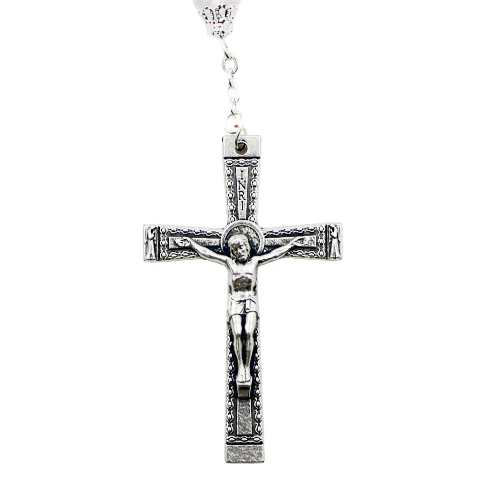 Our Lady of Fatima Rosary – 8mm Crystal Beads with Silver Tone Crucifix